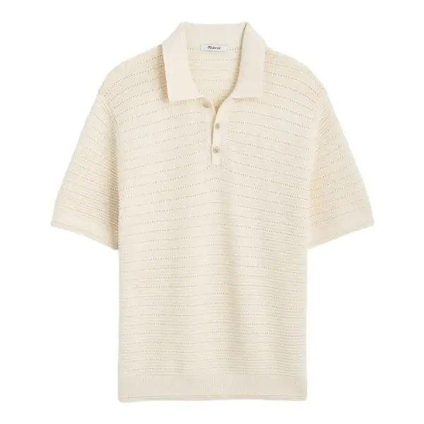 Textured Open-Stitch Polo Top