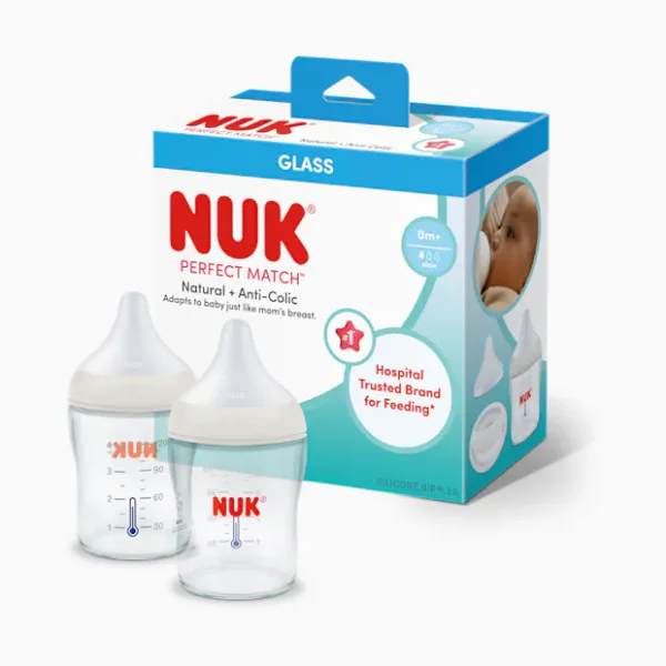 NUK Perfect Match Glass Bottle (2 Pack) - 4 Oz, 2