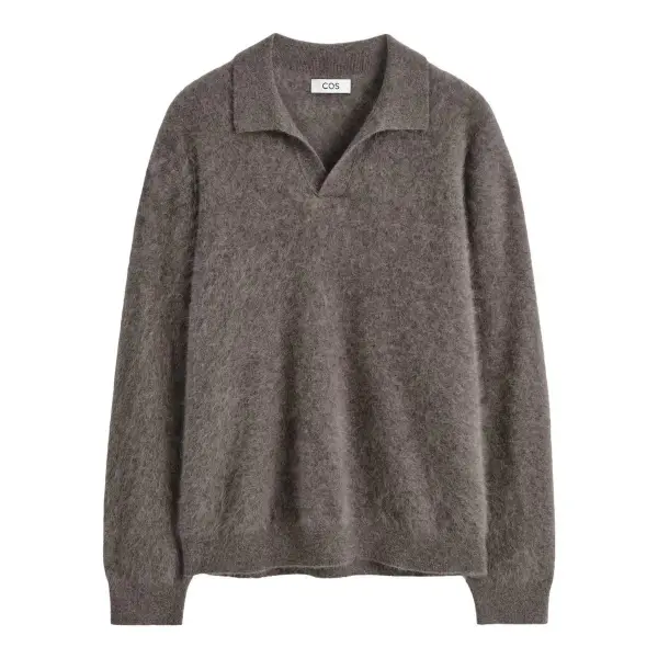 Brushed-Cashmere Polo Sweater