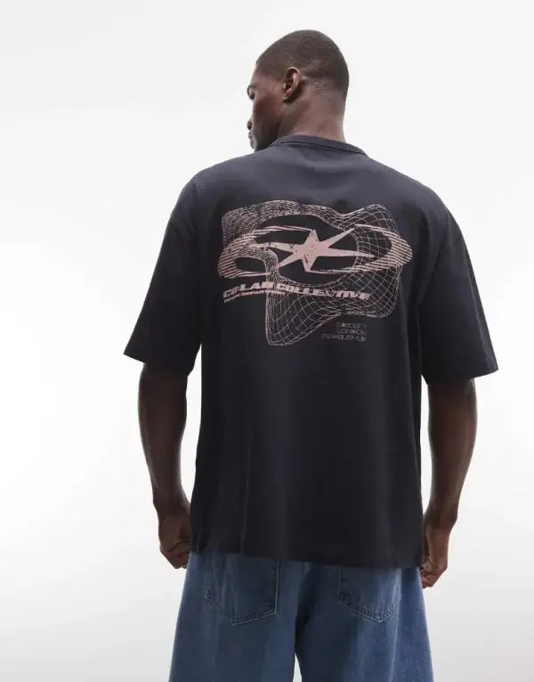 ASOS DESIGN heavyweight oversized T-shirt with text graphic in washed black