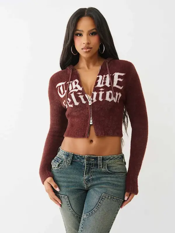 JACQUARD LOGO FUZZY ZIP HOODIE