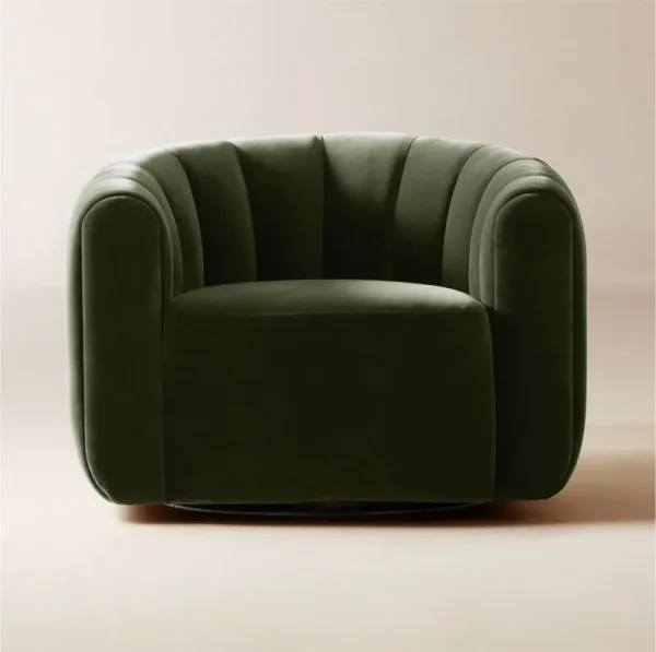 Fitz Channeled Green Velvet Swivel Chair