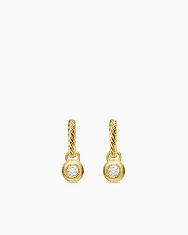 Petite Cable Huggie Drop Earrings in Sterling Silver with 14K Yellow Gold and Diamonds, 17.5mm