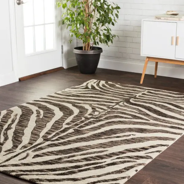 Corrigan Studio® Saifa Hand-Hooked Wool Black/Ivory Area Rug & Reviews | Wayfair
