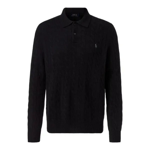 Cable-knit Wool and Washmere-Blend Polo Sweater