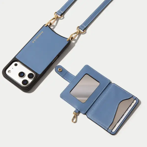 Ivy Magnet Wallet Crossbody Phone Case - Dusty Blue/Gold
