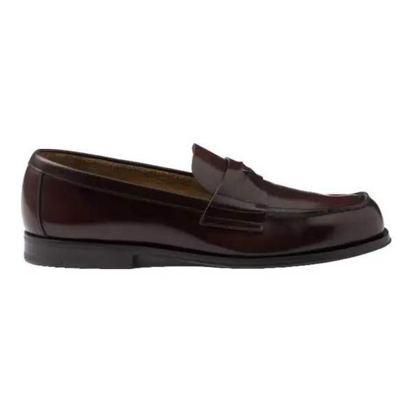 Brushed Leather Loafers - Triangle Logo