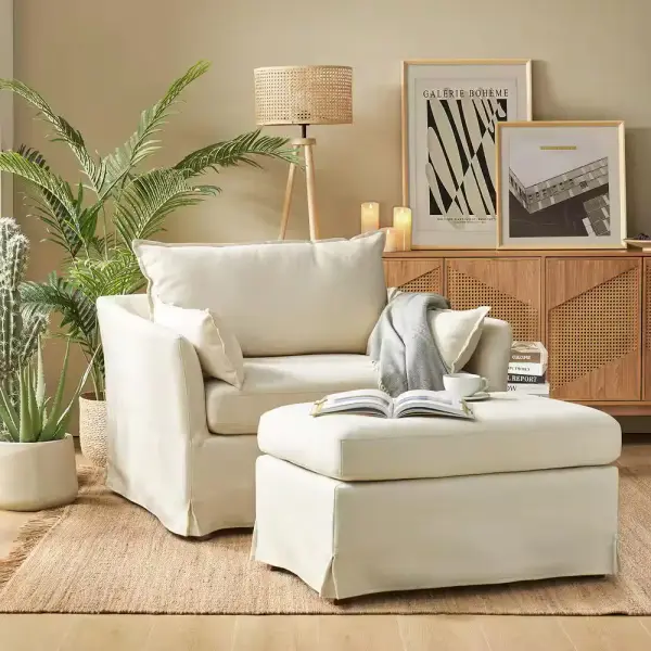 JAYDEN CREATION Sylvia Ivory Modern Oversized Removable Slipcovered Chair Solid Wood Legs Armchair with Ottoman CHYH0958-IVY-AB - The Home Depot