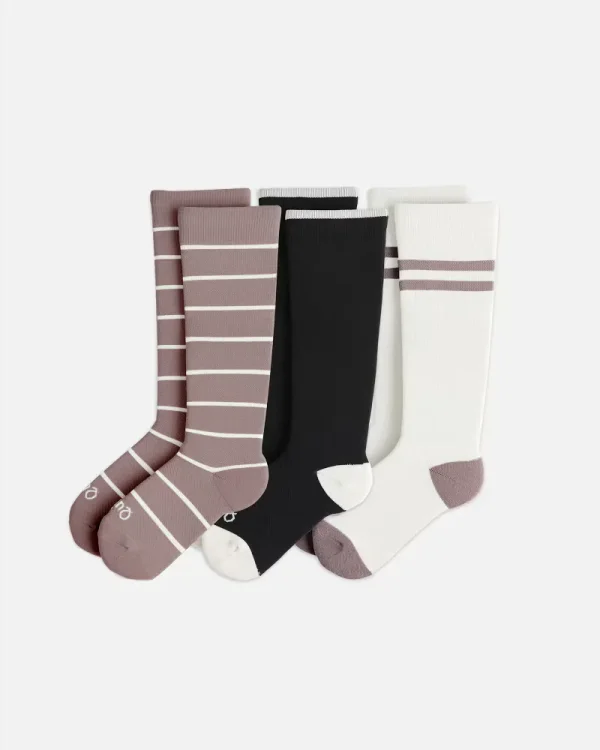 Recycled Maternity Compression Socks 3-Pack in White/Black/Mauve