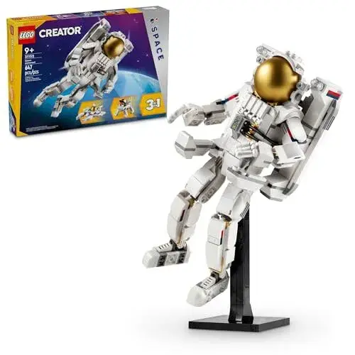LEGO Creator 3 in 1 Space Astronaut Toy, Building Set Transforms from Astronaut Figure to Dog to Viper Jet, Space-Themed Gift Idea for Boys and Girls Ages 9 Years Old and Up, 31152