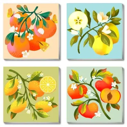 Canrichshop 4 Pack Framed DIY Paint by Numbers Kit for Adults Beginner,Fruit Oil Painting Easy Paint by Number with Canvas,Acrylic Paint Kit Arts and Crafts for Adults for Decor 8x8inch
