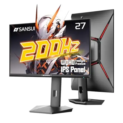 SANSUI Gaming Monitor 27 inch 1440p 200Hz 180Hz, WQHD Fast IPS 1ms Computer Monitor, FreeSync Premium | Brightness 400Nits | 130% sRGB | 10Bits | HDR | ErgoStand | VESA Mount | 2×DP 1.2 & 2×HDMI