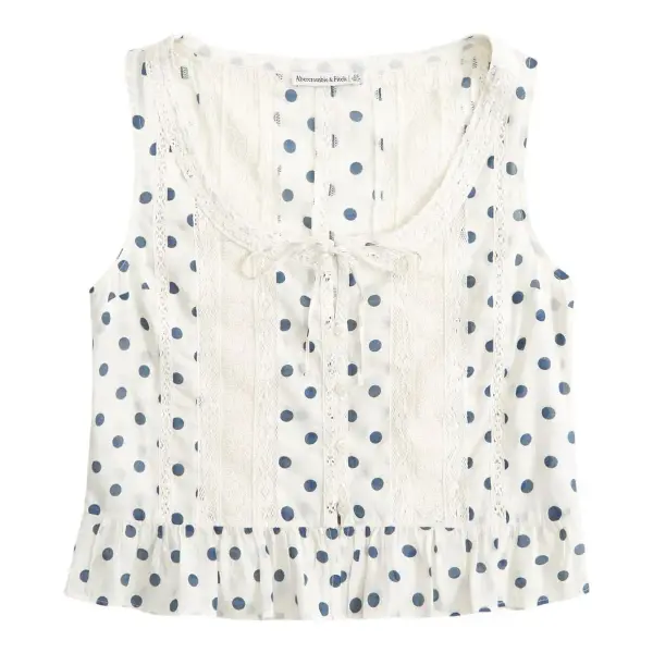 Button-Through Lace-Trim Tank Top