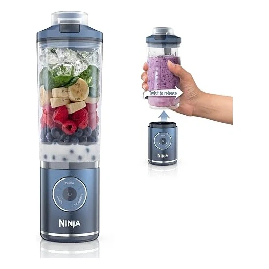 Ninja Blast Max, Portable Blender + Twist & Go, Personal Smoothie, Blend, Ice Crush, 3 Programs, Cordless, 22 oz removable Vessel, Dishwasher Safe, Leakproof, Navy, BC251NV
