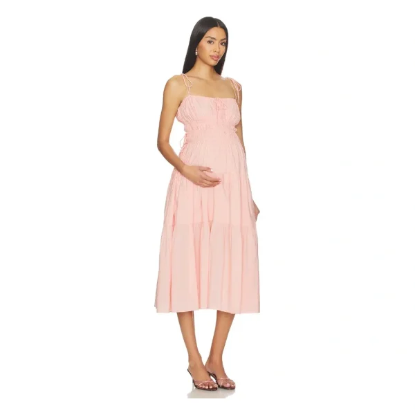 BUMPSUIT Shirred Midi Poplin Dress in Ice Pink | REVOLVE