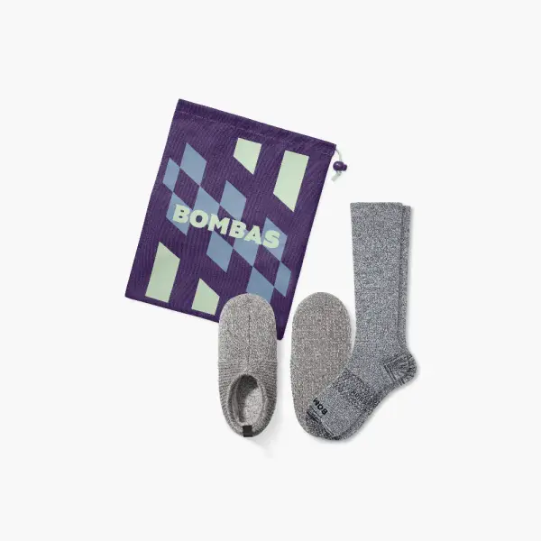 Men's Travel Compression Sock and Gripper Slipper 2-Pack
