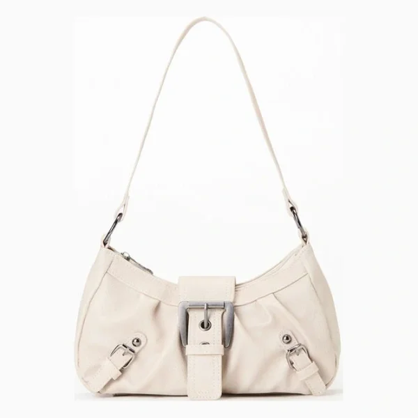 Cream Faux Leather Buckle Bag