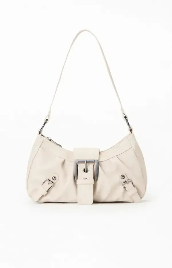 Cream Faux Leather Buckle Bag