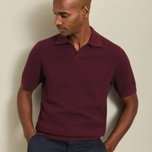 Cotton Texture Trophy Neck Knitted Polo Top