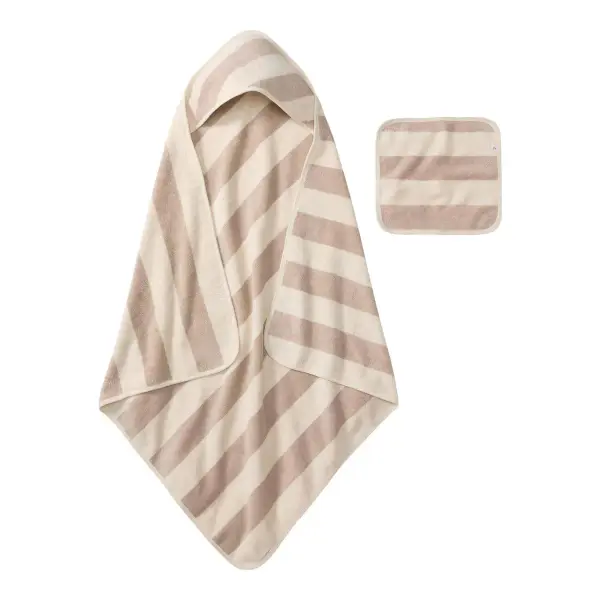 Organic Cotton Rugby Stripe Woven Terry Towel & Washcloth Set
