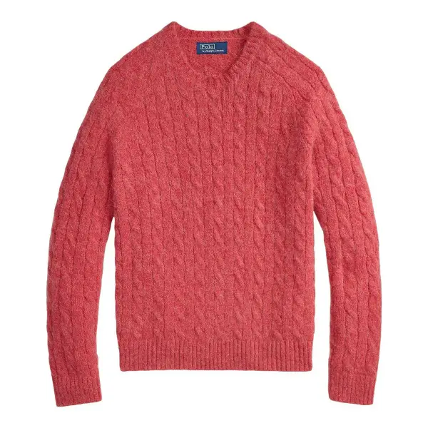 Suede-Patch Cable-Knit Sweater