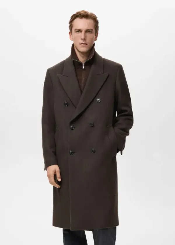 Relaxed-fit double-breasted wool coat - Men | MANGO USA