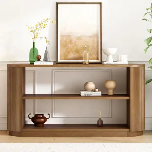 CHRISTOPHER KNIGHT HOME Ivan Modern 58.9 in. Brown Oval MDF and Solid Wood Entryway Console Table with Open Shelf 136922 - The Home Depot