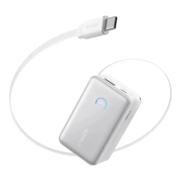 Nano Power Bank 10 K 45 W Built In Retractable Usb C Cable