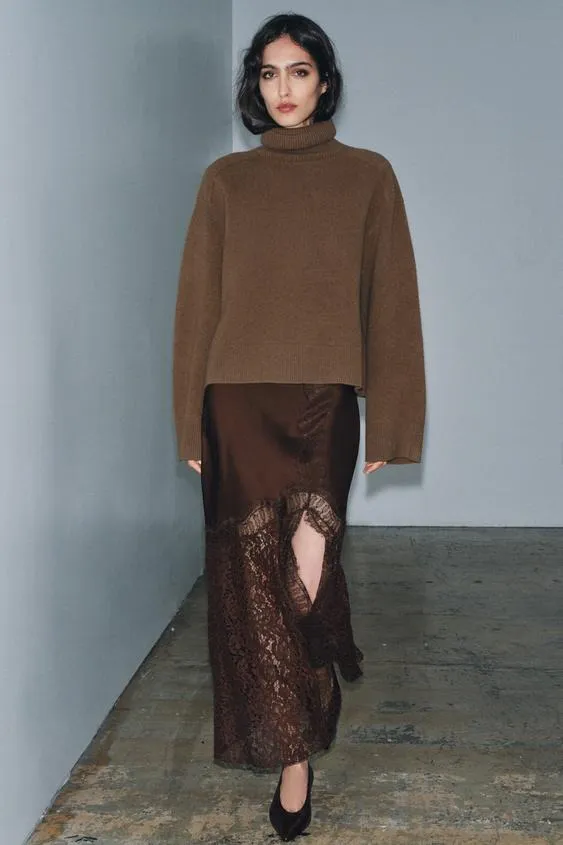 SATIN EFFECT LACE SKIRT ZW COLLECTION