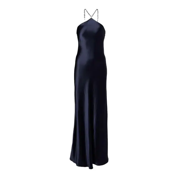 Cadence Beaded Halter Satin Maxi Dress