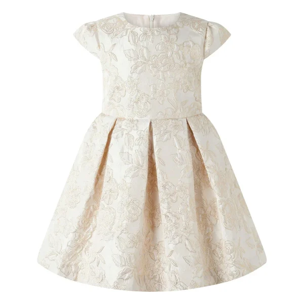 Gold Pleated Damask Party Dress
