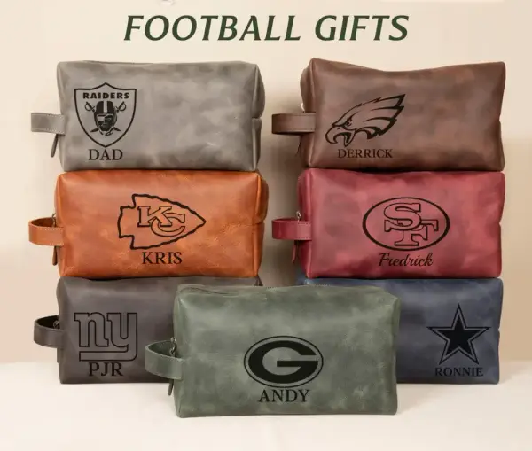 Personalized Leather Toiletry Bag for Football Players, Football Graduation Gifts, Gift for Football Lovers, Team Gift Ideas, Husband Gift