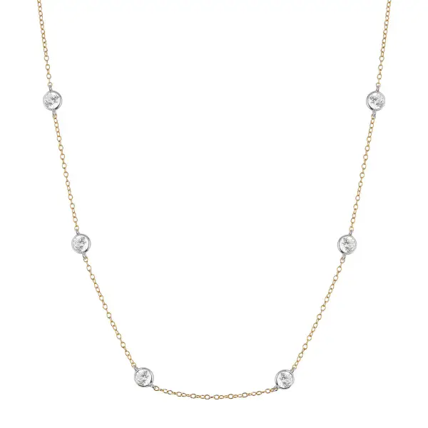 Clémence, Lab White Sapphire 8 Stone Two-Tone Strand Necklace, Gold and Silver