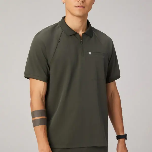 All-Day Scrub Zip Polo Top