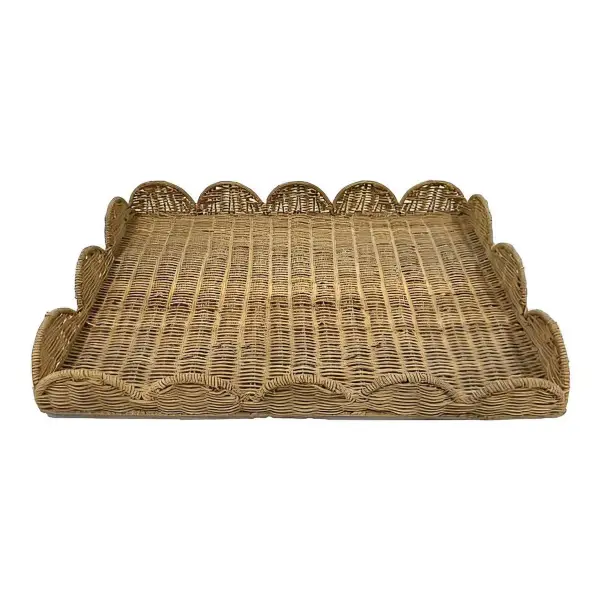 Natural Rattan Scalloped Tray
