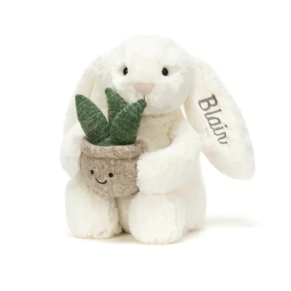 Personalized Cream Bunny with Plant