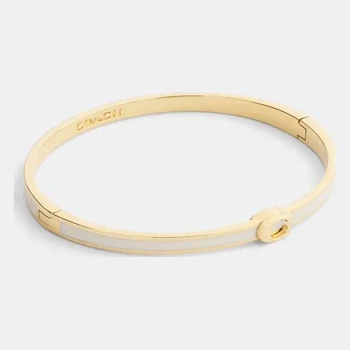 Coach Thin Enamel Signature Hinged Bangle Bracelet - Women's Bracelets - Gold/chalk