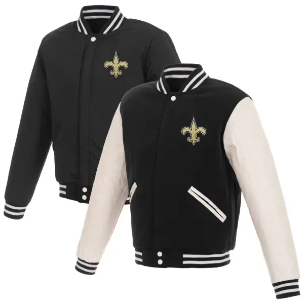 New Orleans Saints JH Design Reversible Fleece Full-Snap Jacket with Faux Leather Sleeves - Black/White
