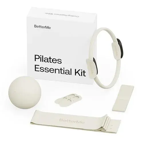 BetterMe Pilates Essential Kit – Pilates Ring, Long Resistance Bands, Pilates Loop Bands, Ball and More – Complete Home Pilates Kit for Women (Ivory)