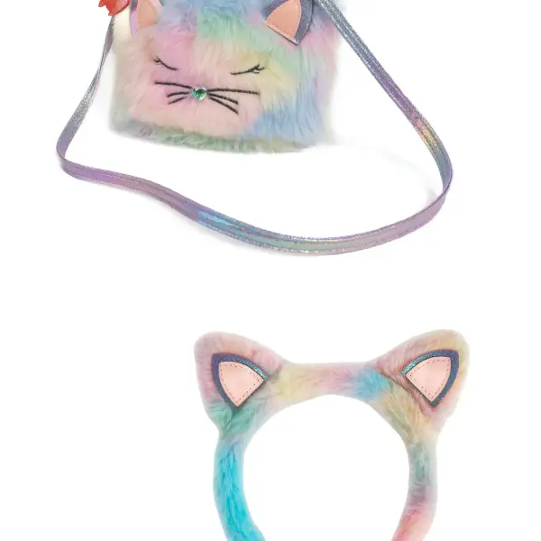 Rainbow Furry Kitty Purse & Headband Bundle