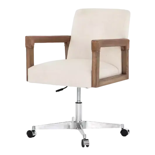 Jolie Rustic Cream Upholstered Brown Wood Leather Arms Steel Base Office Chair