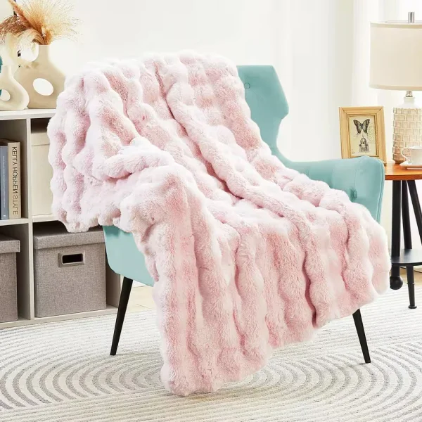 GHOUSE ILTB Pink Faux Rabbit Fur 50 in. x 60 in. Solid Furry Throw Blanket GBTP5060 - The Home Depot