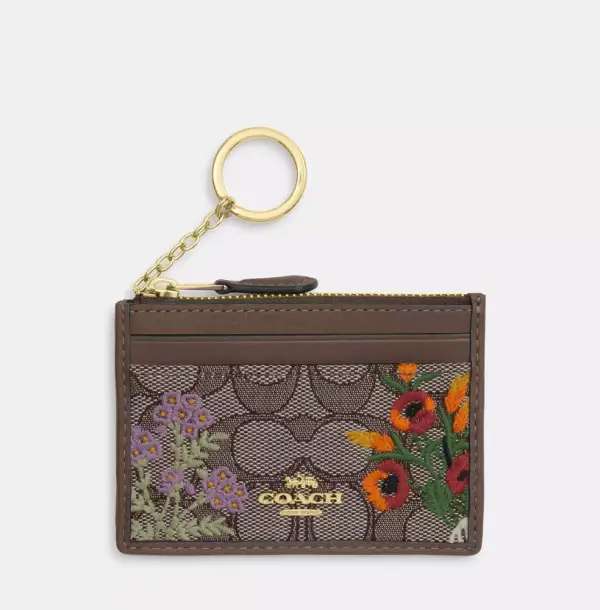 Mini Skinny Id Case In Signature Jacquard With Floral Embroidery