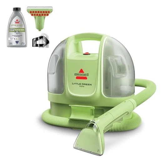 BISSELL Little Green Mini Portable Carpet and Upholstery Deep Cleaner, Car/Auto Detailer, with HydroRinse Self-Cleaning Tool and 4" Tough Stain Tool, Tea Green, 4075