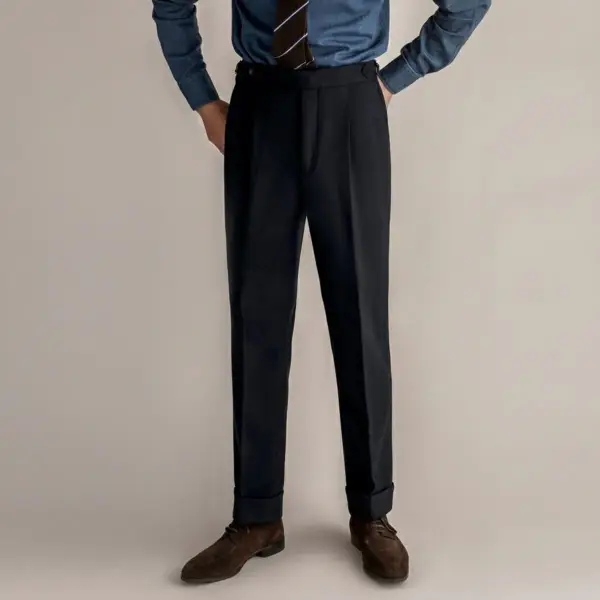 Mens High Waisted Pleated Trousers