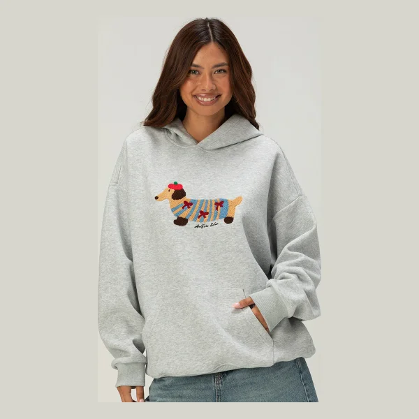 AELFRIC EDEN Cartoon Dog Womens Oversized Hoodie - HEATHER GRAY