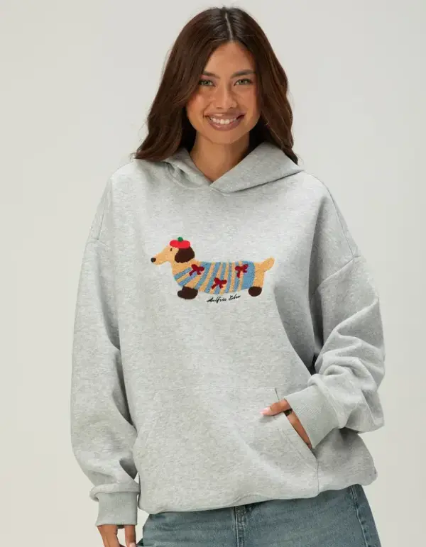 AELFRIC EDEN Cartoon Dog Womens Oversized Hoodie - HEATHER GRAY