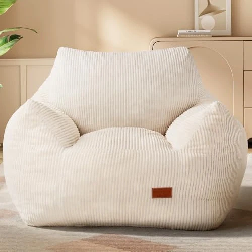 Vellorise Big Bean Bag Chair for Adults, Ultra Soft Living Room Bean Bag with Armrests, Stuffed BeanBag Chair for Napping, Gaming, Vacuum-Compressed for Easy Gifting, 48 Hours to Fluffs Up, Beige