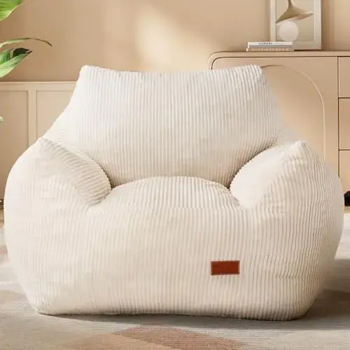 Vellorise Big Bean Bag Chair for Adults, Ultra Soft Living Room Bean Bag with Armrests, Stuffed BeanBag Chair for Napping, Gaming, Vacuum-Compressed for Easy Gifting, 48 Hours to Fluffs Up, Beige
