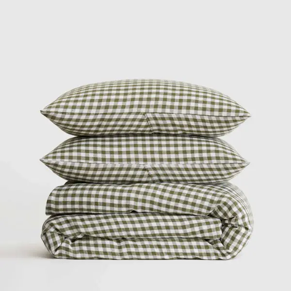European Linen Gingham Duvet Cover Set